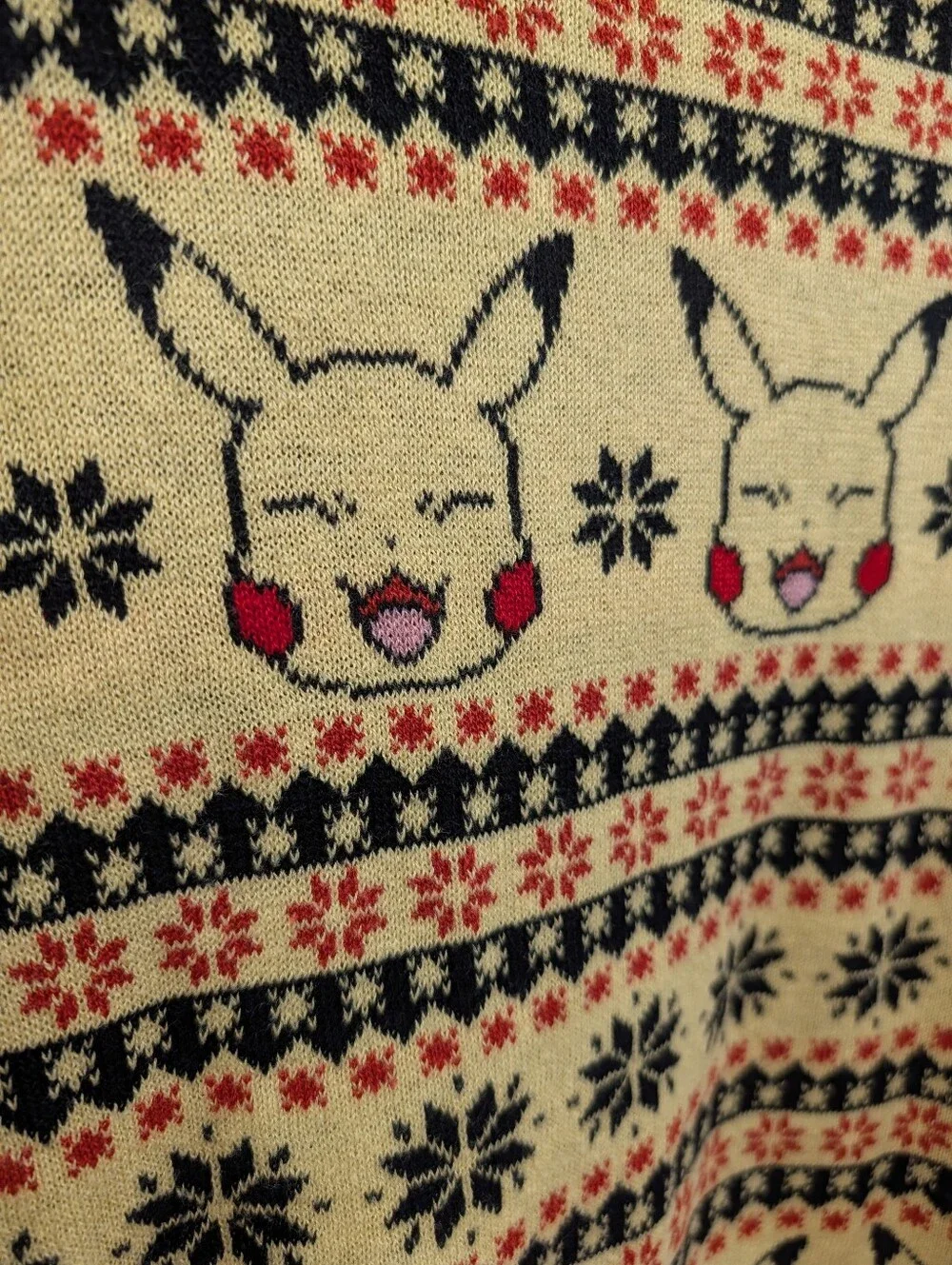 Pokémon Pikachu Fair Isle Knit Sweater Yellow Crewneck Pullover L Women's S